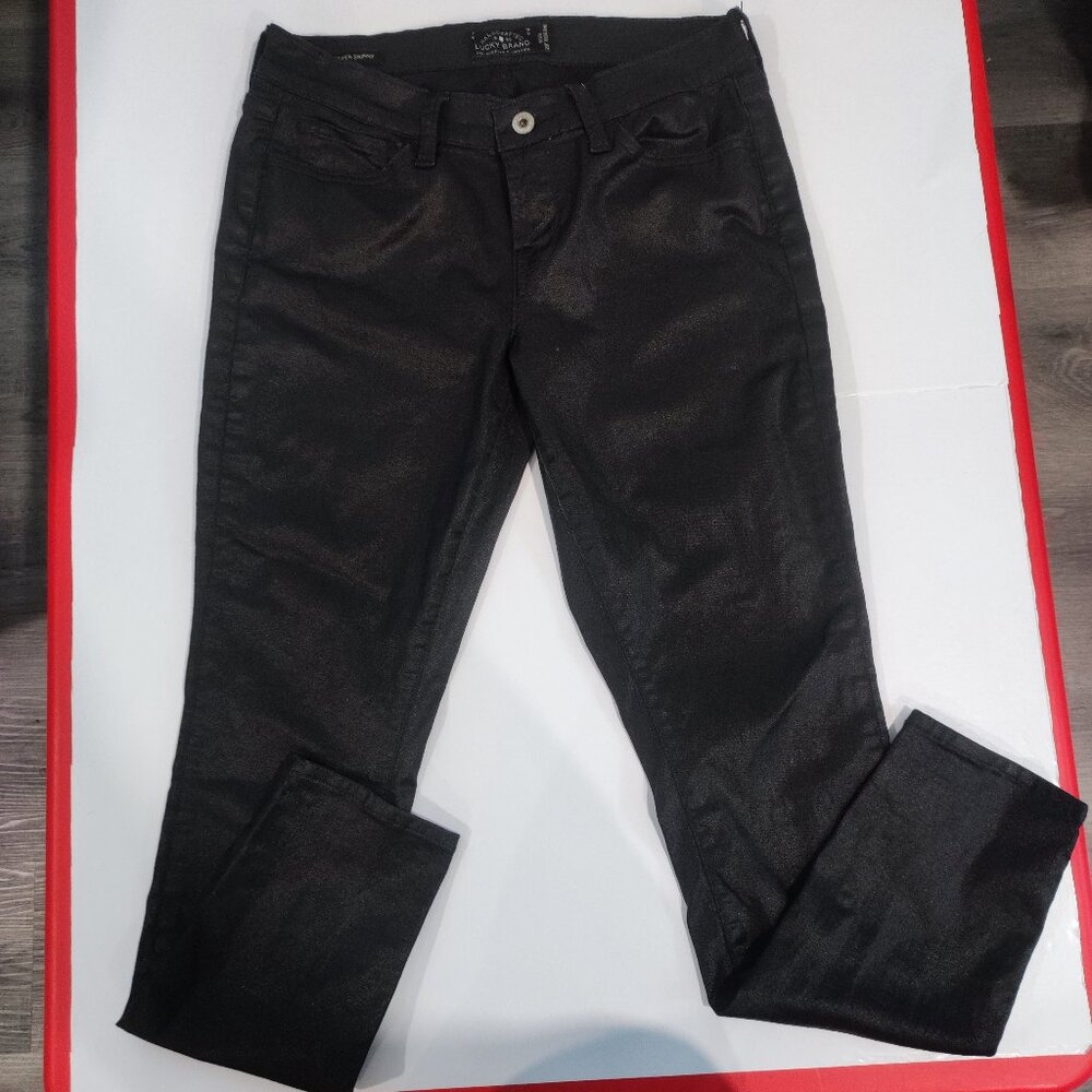 Lucky Brand Charlie jeans super skinny black glossy women's size 8 / 29
